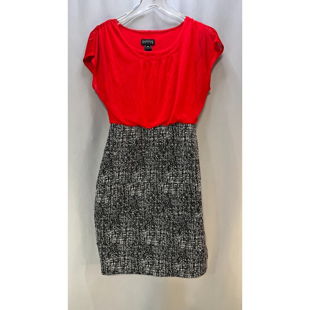 Enfocus Studio Pencil Dress Womens 6P Red Black Stretch Pleated Career Office